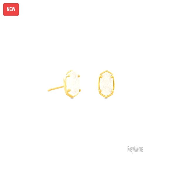 Gold Plated Brass Stud Earrings with Quartz Gem 0.25 Inches Push Back Setting